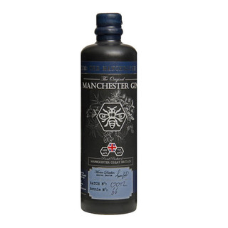 A single black bottle with a blue wax seal, the centre showcases the well-known Manchester Bee with M and G on the wings