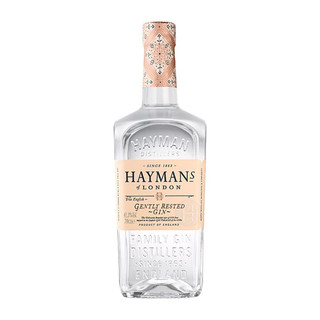 A single transparent bottle with a pale pink label around the centre, showcasing the Haymans of London name in black.