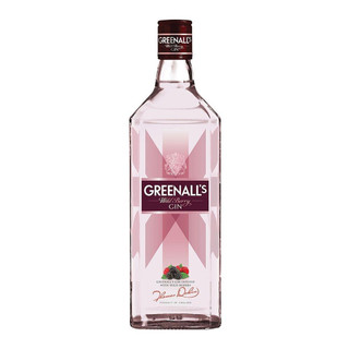 A single transparent bottle with a pale purple cross design in the centre, underneath the Greenalls Wild Berry Gin name.