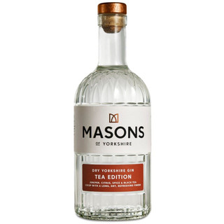 A single transparent bottle with a clean monochrome label in the centre. The Masons name is written in bold black letters.