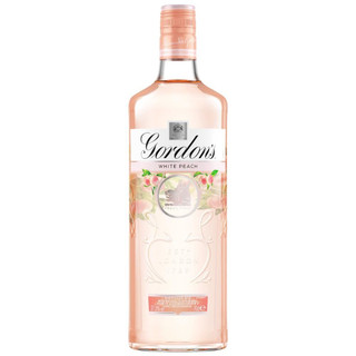 A single transparent bottle with a pale pink closure. The Gordons name is written in black cursive font in the centre.