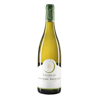 37.5cl green bottle with a  white label with an image of a green crescent moon of Jean-Marc Brocard Chablis wine