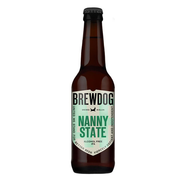 A single brown-hued bottle with a black crown cap. The body label showcases the Brewdog name in bold black letters centrally.