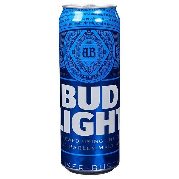 A single metallic blue can with the Budweiser branding around it, with BUD LIGHT written in big, bold white letters.