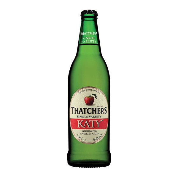 A single green-hued bottle with a red label around the neck, the Katy name is written in red against a white background.