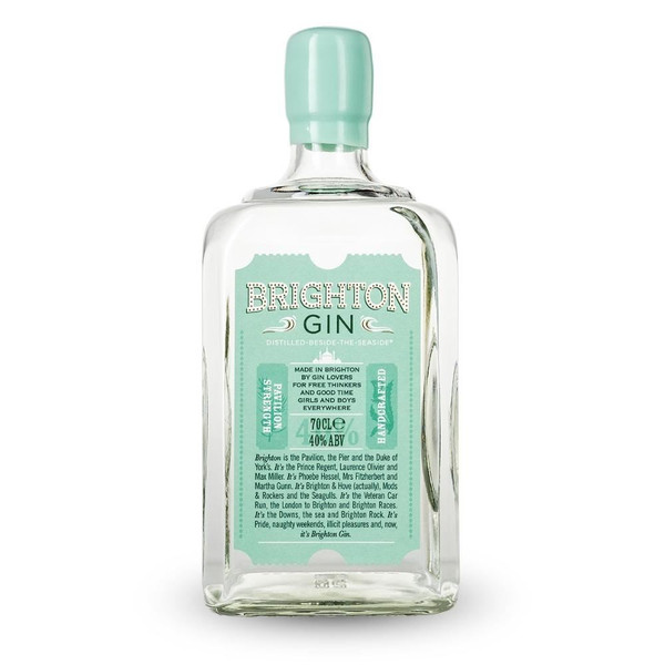 A single transparent bottle with a fresh, peppermint blue label that resembles a ticket shape in the centre of the body.