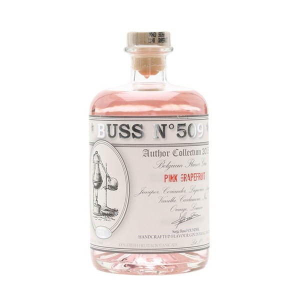 A single pink-hued bottle with a white label wrapped around the body. The Buss N.509 is printed along the top in silver.