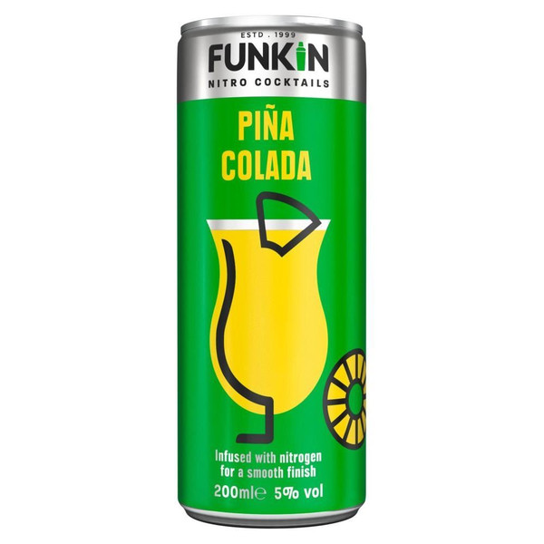 Single 200ml green can with yellow image of Hurricane glass, of Funkin Nitro Pina Colada