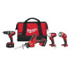 Milwaukee Tool 269524 M18 Cordless 4-Tool Combo Kit, 18 V, Lithium Ion, 1800 RPM