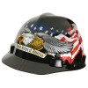 MSA 10079479 V-Gard Standard Hard Hat Cap Black with Eagle Graphic Ratchet Suspension