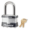 Master Lock 5KALFA383 No. 5 Laminated Steel Padlock, 3/8 in dia x 15/16 in W x 1-1/2 in H Shackle, Silver/Gray, Keyed Alike, Keyed A383