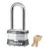 Master Lock 5KALJ0356 No. 5 Laminated Steel Padlock, 3/8 in dia x 15/16 in W x 2-1/2 in H Shackle, Silver/Gray, Keyed Alike, Keyed 0356