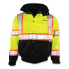 KISHIGO JS119-XL Premium BRILLIANT SERIES Bomber Jacket, 300D Ripstop, X-Large, Lime/Black/Reflective w/3 in Orange Contrasting Stripes