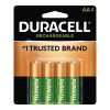 Duracell DURNLAA4BCD Pre-Charged Rechargeable Battery, NiMH, AA, 1.2V, 4 EA/PK