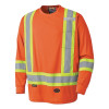 Pioneer V1051250UL 6995U/6996U High Visibility Lightweight, Breathable Birdseye Long Sleeved Crew Neck Safety Shirt, L, Orange