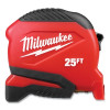 Milwaukee Tool 48-22-1725 Compact Tape Measure, 25 ft, SAE, Single-Sided, Steel, Red/Black