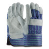 PIP 82-7763/M Superior Grade Split Cowhide Leather Double Palm Gloves, Medium, Blue/Gray