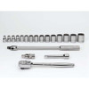 Socket/Tool Set, 19 Pieces, 12-Point, 1/2 Inch Dr