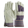 PIP 87-1563/M Split Cowhide Leather Palm Fabric Back Gloves, Medium, Blue/Red/Natural/Black