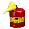 Justrite 7150110 Type l Steel Safety Can, Gas, 5 gal, Red, Includes Poly Funnel/SS Flame Arrestor/Swinging Handle