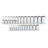 Socket Set, 1/4 Inch 3/8 Inch Drive, 6 Point, 19MM, 27 Pc