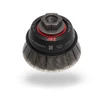 Twist Knot Wire Cup Brush, 2-3/4" Twist Knot Wire Cup Brush, w/Protective Guard .020" Steel, 5/8"-11 & M14 x 2.0 A.H., Clamshell Package