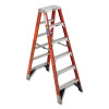 Werner T7406 Fiberglass Twin Stepladder, T7406, Type IAA, 6 ft L, 10 ft Reach, 25 in W, 375 lb Load Capacity Per Side, Orange
