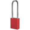 Master Lock Rekeyable Padlock, Type: Keyed Alike, Style: 5 pin cylinder, Size: 1-1/2" Rectangular Padlock, Shackle Height: 3", Material: Aluminum, Color: Red