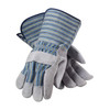 PIP "A/B" GRADE SELECT SHOULDER SPLIT COWHIDE LEATHER PALM - BLUE & GREEN STRIPED FABRIC BACK & CUFF, KNUCKLESTRAP, RUBBERIZED GAUNTLET, Size Large, Case Qty.: 6 Dozen