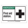 Brady 21806 EMERGENCY First Aid Station Signs,  10w x 7h, Black/Green