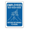 Brady 47636 Employees Must Wash Hands Before Returning to Work Sign, Blue/White