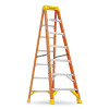 Werner 6207 Fiberglass Stepladder, 6207, Type IA, 7 ft L, 25.12 in W, Single-Sided, 300 lb Load Capacity, Orange/Yellow