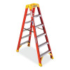 Werner T6206 Fiberglass Twin Stepladder, T6206, Type IA, 6 ft L, 10 ft Reach, 23.4 in W, 300 lb Load Capacity Per Side, Orange