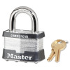 Master Lock 5KAA445 No. 5 Laminated Steel Padlock, 3/8 in dia x 15/16 in W x 1 in H Shackle, Silver/Gray, Keyed Alike, Keyed A445