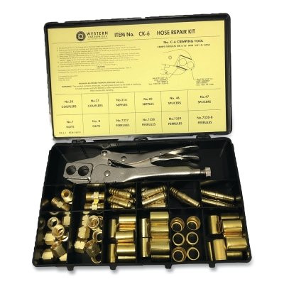 Western Enterprises CK6 Hose Repair Kit, B-Size Fittings, 3/16 in Hose ID, Hand-Grip 3-Hole Jaw Crimp Tool