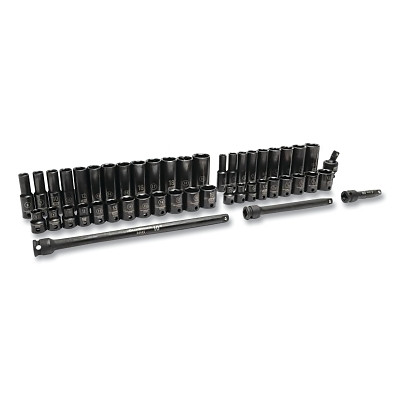 GEARWRENCH 86533 Impact Socket Set, 3/8 in Dr, 6-point, SAE/Metric, 5/16 in to 21 mm, 49-Pc Deep/Standard Lengths, Incl Univ Jt/Blow Mold Case
