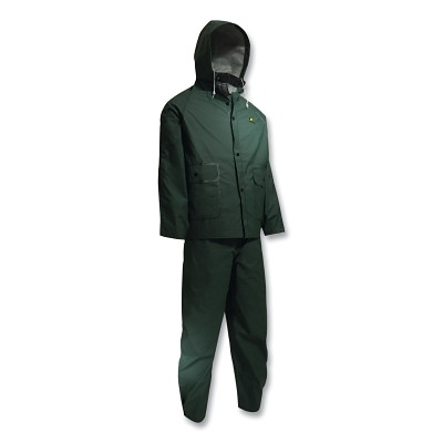 ONGUARD 7660000.2X Sitex 3-Pc Rain Suit with Detachable Hood Jacket/Bib Overalls, 0.35 mm Thick, Polyester/PVC, Hunter Green, 2X-Large