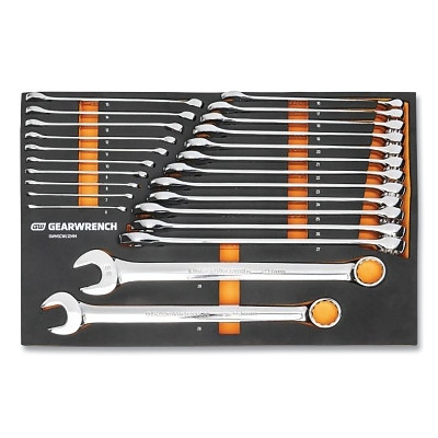 GEARWRENCH GWMSCWL12MM Long Pattern Combination Wrench Sets, 12 Points, Metric, Chrome, With Foam Tray, 24-pc