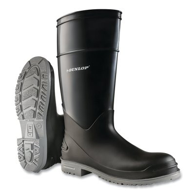 Dunlop Protective Footwear 8968000.11 PolyGoliath Rubber Boots, Plain Toe, Men's 11, 16 in Boot, Polyblend/PVC, Black/Gray