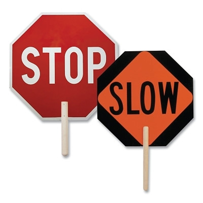 KISHIGO 5950 STOP/SLOW Flip Sign, Black/Red-Orange SLOW, White/Red-Orange STOP, 18 in x 18 in, 9 in Handle