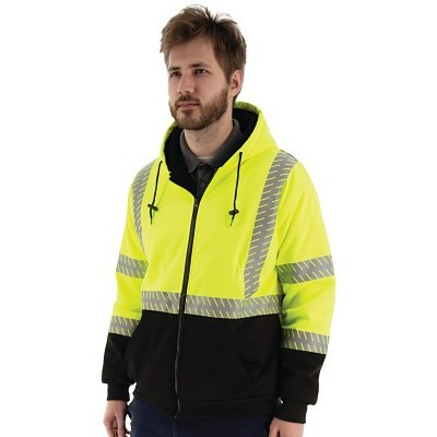 Majestic 75-5337/X4 High-Pile Fleece Jacket, Class 3 with Chainsaw Striping, Mesh Polyester, 4X-Large, High-Visibility Yellow