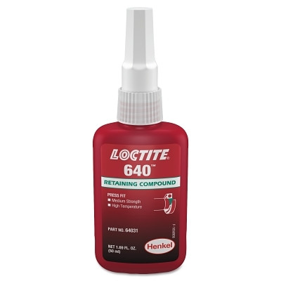 Loctite 135520 640 Retaining Compound, Med Strength/High Temp, 50 mL Bottle, Green, 3000 psi