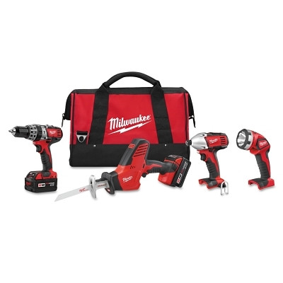 Milwaukee Tool 269524 M18 Cordless 4-Tool Combo Kit, 18 V, Lithium Ion, 1800 RPM