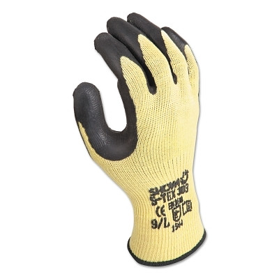 SHOWA STEX303L09 S-TEX 303 Cut Resistant Rubber Palm Coated Gloves, Large, Yellow/Black