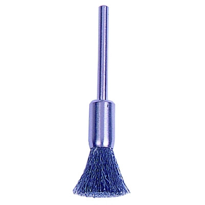 Weiler 26114 Miniature Wire End Brush, Stainless Steel, 5/16 in Brush dia, 0.005 in Bristle dia, 1-1/4 in Stem L, 25000 rpm