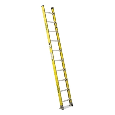 Werner 7110-1 Fiberglass Round Rung Straight Ladder, 7110-1, Type IAA, 10 ft L, 18.063 in W, 375 lb Load Capacity, Yellow