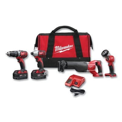 Milwaukee Tool 269624 M18 Cordless 4-Tool Combo Kit, 18 V, Lithium Ion