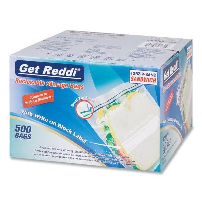 Get Reddi GRZIP-SAND Double Zipper Reclosable Bags, 6.5 in x 5.9 in,  1.2 mil, Sandwhich