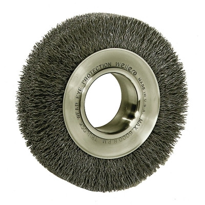Weiler 06080 Medium-Face Crimped Wire Wheel, 6 in D x 1 in W, .014 in Steel Wire, 6,000 rpm