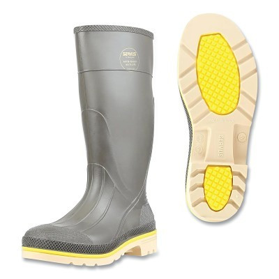 Servus 75105-GYM-110 PRO+ PVC Boots, Steel Toe, Size 10, 15 in H, Gray with Beige/Yellow Sole